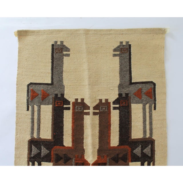 Vintage Folk Art Peruvian handwoven Alpaca tapestry wall hanging. No makers mark. Some small holes.