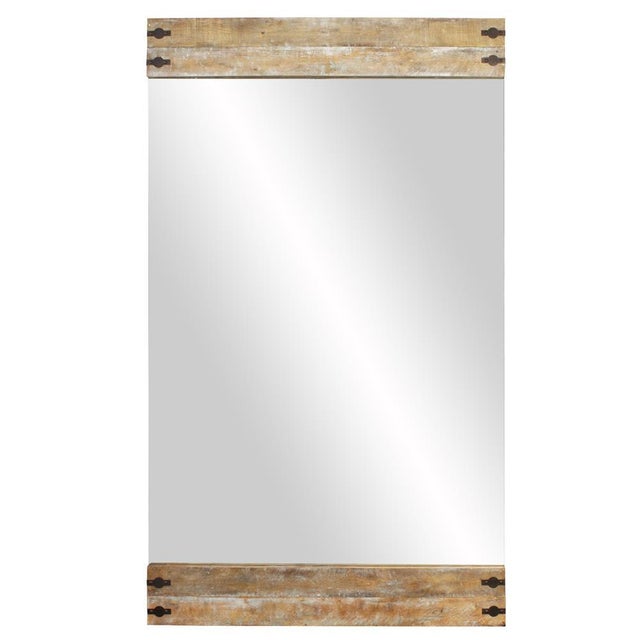 This oversized floor mirror makes a stately appearance with a large rectangular glass with a reclaimed oak wood planks at...