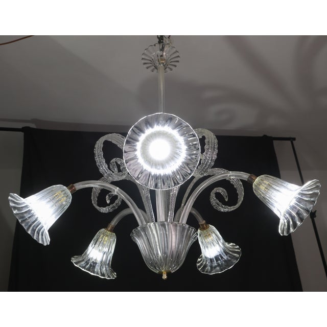 Amazing Art Decò Murano Glass Chandelier 5 Light, 1950 For Sale - Image 12 of 18
