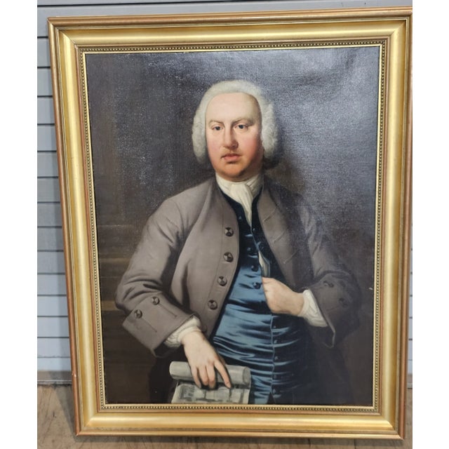 Store Item: 18th Century Early Anglo- American Colonial Portrait Painting of a Gentleman Oil on Canvas Framed Description:...