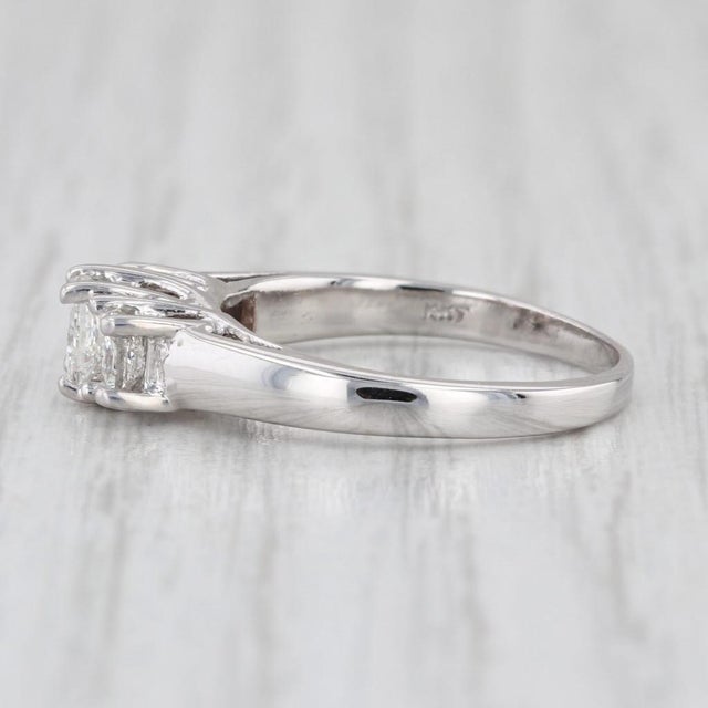 2010s 0.87ctw Princess Diamond 3-Stone Engagement Ring 14k White Gold Size 6.5 For Sale - Image 5 of 8