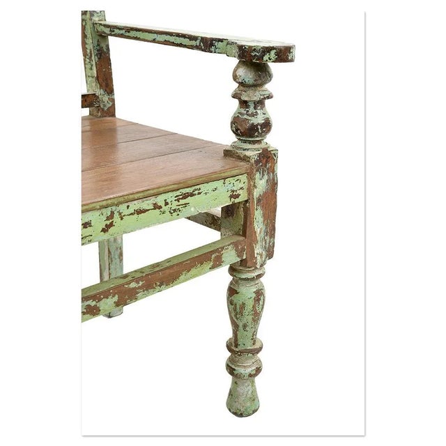 Vintage Brown Teak Bench For Sale - Image 5 of 7