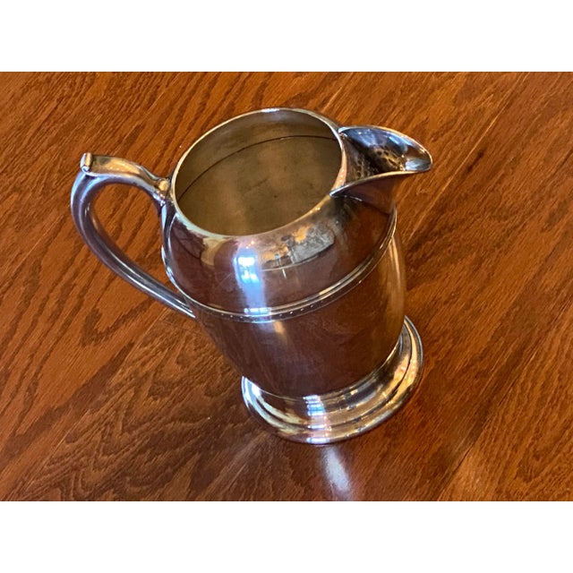 1960s Crescent Silver MFG Corp Silver-Plated Pedestal Water Pitcher 64 Ounces Capacity Deco Style With Strainer at Spout For Sale In Baltimore - Image 6 of 13