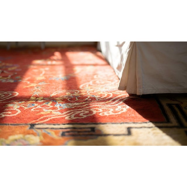 Great Orange Terra Cotta Color With Superb Florid Design Antique Chinese Art Deco Rug For Sale - Image 13 of 15