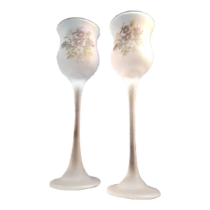 1980s Pair of Handpainted Satin Glass Westmoreland Pedestal Votive Holders