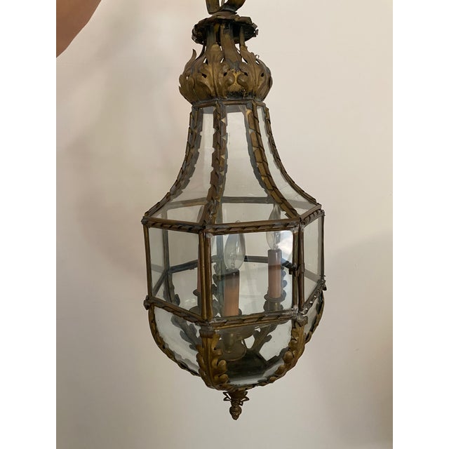 English Vintage Leafy Foliate Lantern in Patinated Brass For Sale - Image 3 of 6