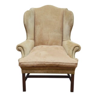 Ralph Lauren Suede Wingback Arm Chair For Sale