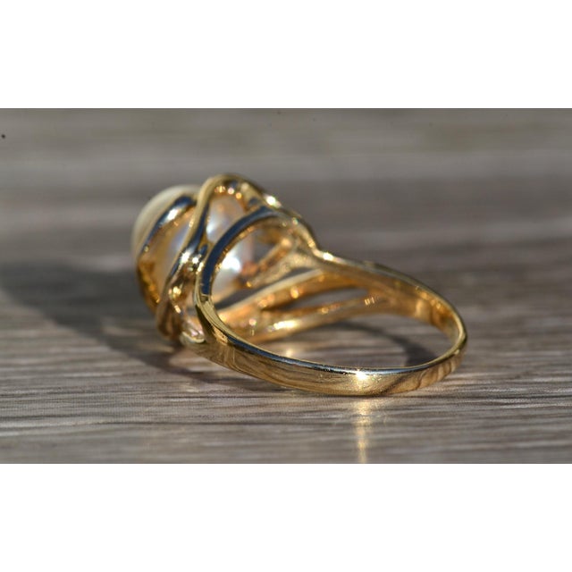 Early 21st Century The Slayden: Ladies 14K Gold Ring set with Pearl and Diamond Accent For Sale - Image 5 of 10