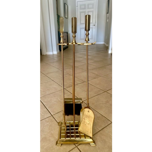 Set Modernist Brass Fireplace Tool Set For Sale - Image 4 of 16