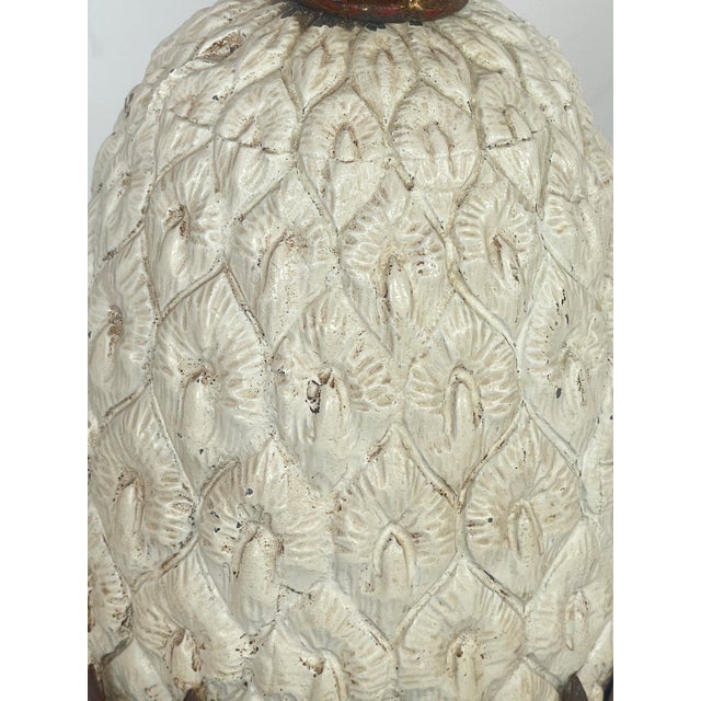 Pair Italian Gilt Metal & Ceramic Pineapple Table Lamps , 1950s For Sale In West Palm - Image 6 of 15