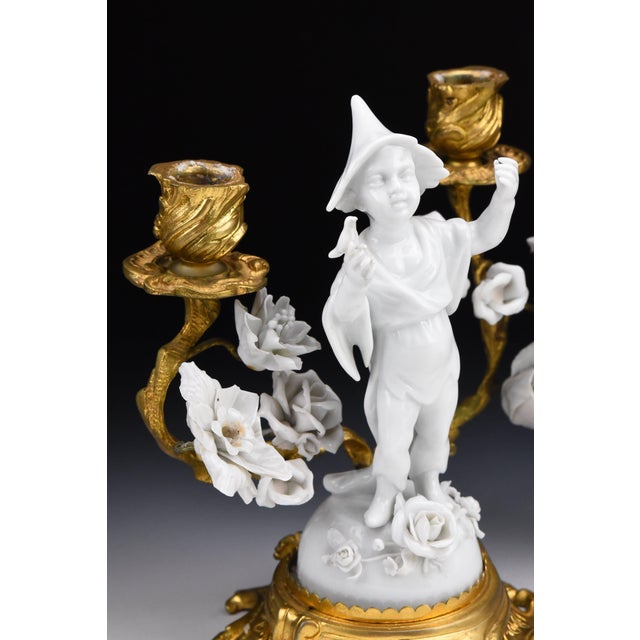 Meissen Porcelain 18th Century Gilt Bronze and Meissen Blanc De Chine Porcelain Candelabras With Chinoiserie Style- Set of 2 For Sale - Image 4 of 12