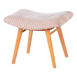 Mid-Century Stool in Upholstery and Beech, Slovakia, 1960s For Sale