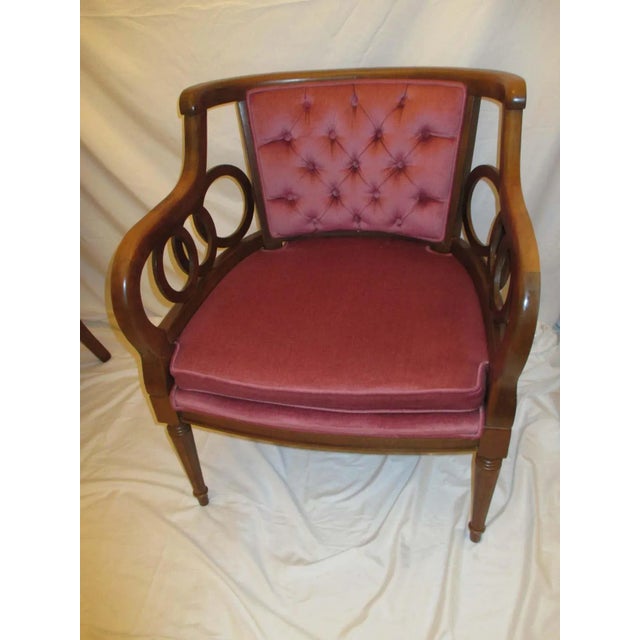 Hollywood Regency Vintage Hollywood Regency Velvet Barrel Back Circle Armchairs - a Pair For Sale - Image 3 of 5