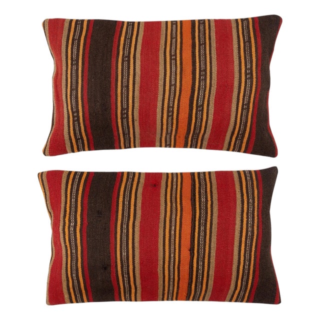 14"x24" SET OF 2 - Handmade Kilim Cushion Covers. A pair of Lumbar Pillow Covers For Sale