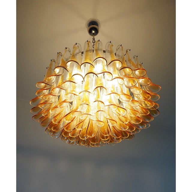 Large Murano Glass Chandelier with Amber Transparent Glass Petal, 1990 For Sale - Image 11 of 15
