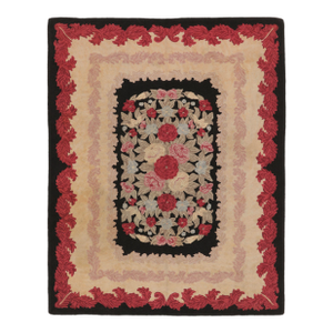 Antique Hooked Rug With Floral Medallion in Bright Pastel Hues - Rug & Kilim
