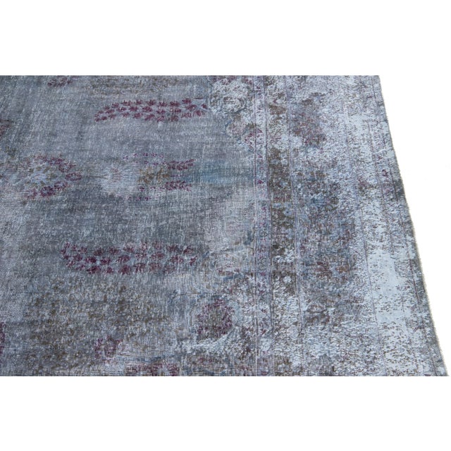 Textile Vintage Persian Overdyed Handmade Medallion Blue Wool Rug For Sale - Image 7 of 11