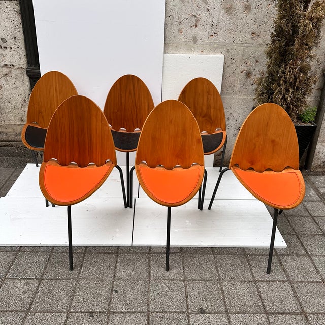 A6 Chairs in Wood and Leather by Joseph-André Motte for Steiner, France, 2000s, Set of 6 For Sale - Image 17 of 18