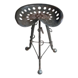 Folk Art Tractor Seat and Horse Hames Stool For Sale