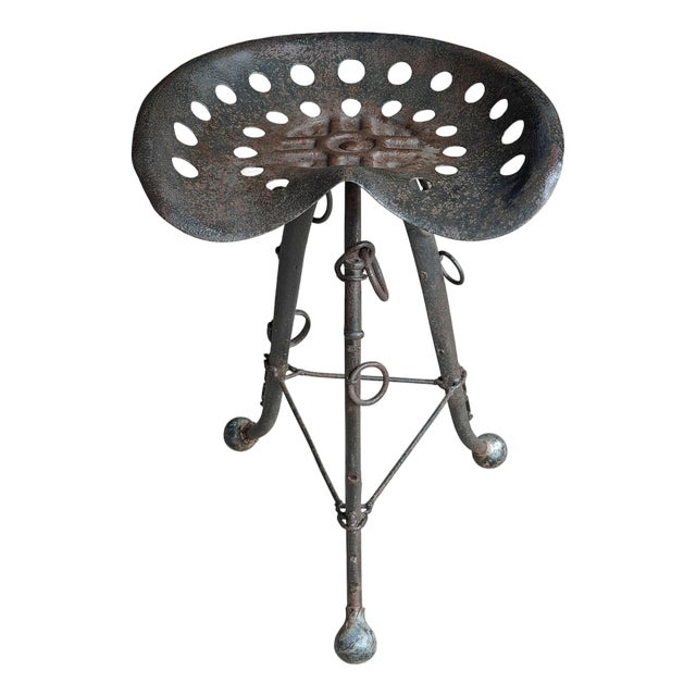Folk Art Tractor Seat and Horse Hames Stool For Sale