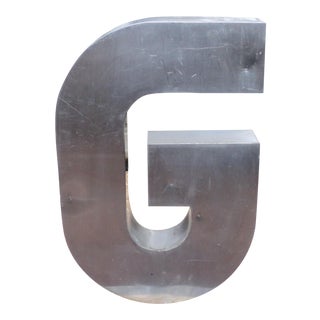 Antique Industrial Stainless Steel Metal Letter "G" For Sale