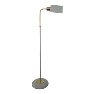 Gerald Thurston Grey Enamel and Brass Pharmacy Floor Lamp For Sale