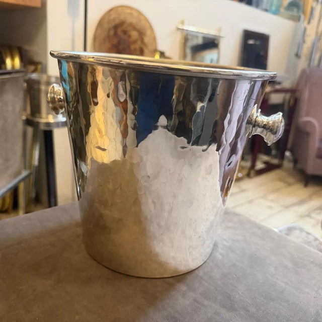 1970s Mid-Century Modern Silver Plated Hammered Italian Wine Cooler For Sale - Image 9 of 11