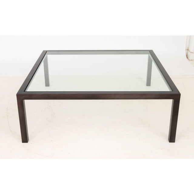 Modern Minimalist Polished Metal and Glass Top Coffee Table For Sale - Image 4 of 10