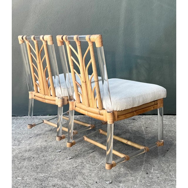 Late 20th Century Selamat Rattan and Lucite Side Chairs - Pair For Sale - Image 5 of 12