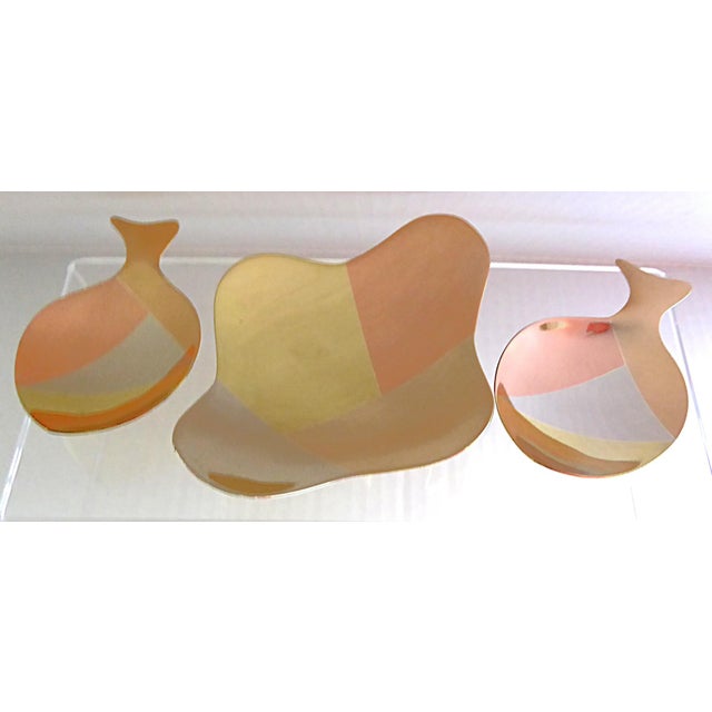 Elegant Organic Modern trio of small footed metal dishs, probably sold as individual ashtrays, made by E. Cabello in Taxco...
