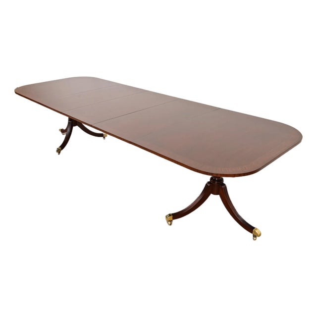 Councill Furniture Georgian Banded Mahogany Double Pedestal Extension Dining Table, Newly Refinished For Sale