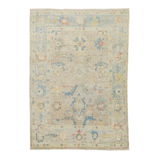 Apadana's Modern Designed Sultanabad Room Size Wool Rug Handmade in Beige For Sale