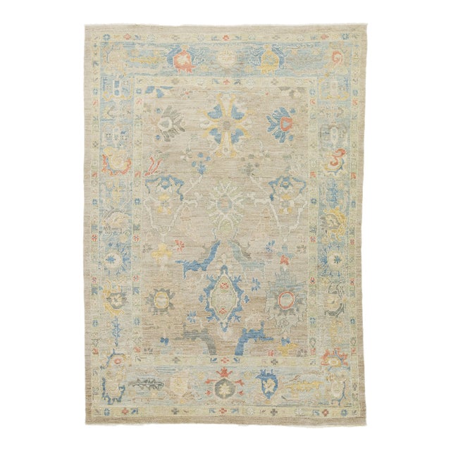 Apadana's Modern Designed Sultanabad Room Size Wool Rug Handmade in Beige For Sale