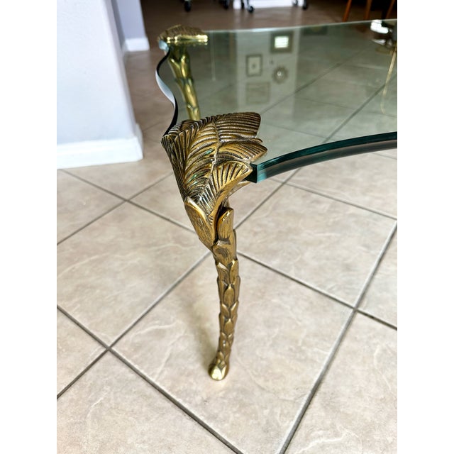 Mid Century p.e. Guerin Style Brass & Glass Coffee Table With Frond Legs For Sale - Image 13 of 16