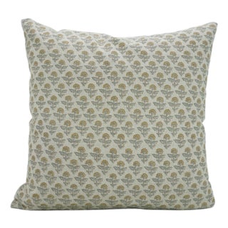 Fabdivine Gulmohar Handmade Block Print Pillow Cover Pure Linen Floral Decorative 22x22 Inches Cushion Cover For Sale