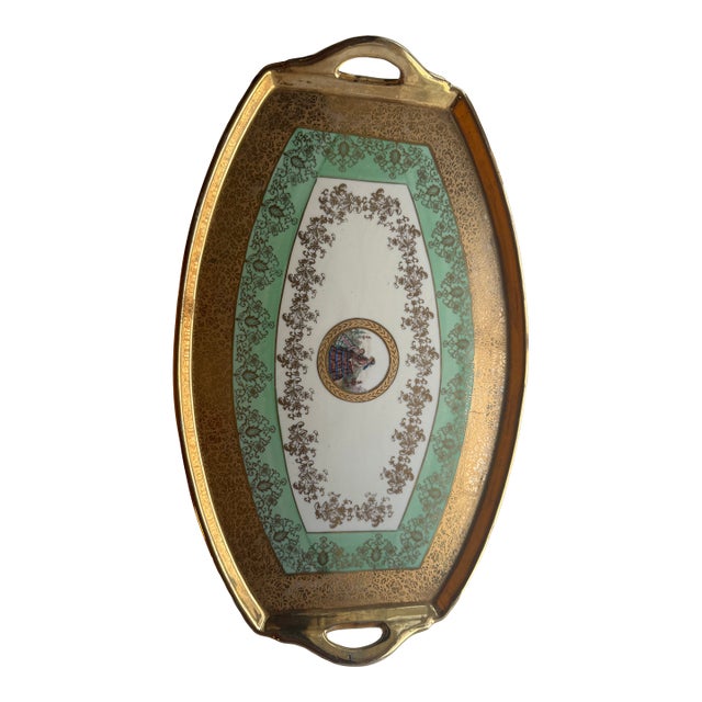 1930's Le Mieux China Handpainted 24k Gold Gilded Decorative Tray For Sale