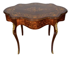 1900 Antique French Louis XV Mahogany Satinwood Inlay Center Table / Hall Table