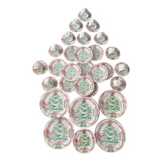 Vintage 1989 “Home for Christmas” Pink Dinner Set by Sango- 49 Pieces For Sale