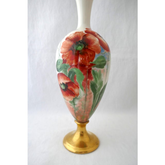 Cream Antique Hand Painted Lenox Porcelain American Belleek Poppy Vase For Sale - Image 8 of 11