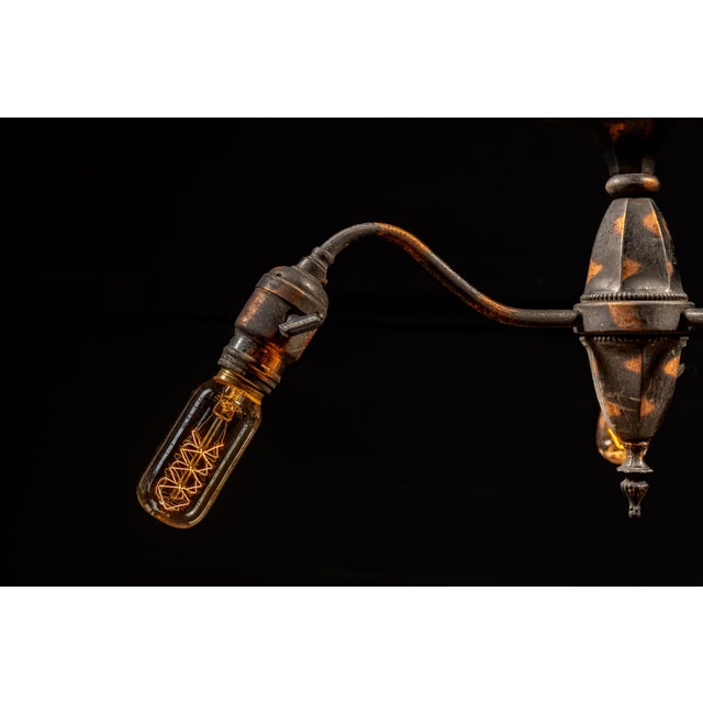 Industrial Early 20th Century Triple-Arm Japanned Copper Gooseneck Chandelier For Sale - Image 3 of 7