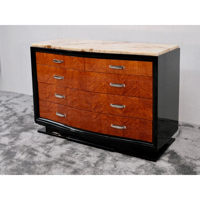 Black Art Deco High-Gloss Black Lacquered Chest of 5 Drawers with Birds-Eye Maple, 1930s For Sale - Image 8 of 13