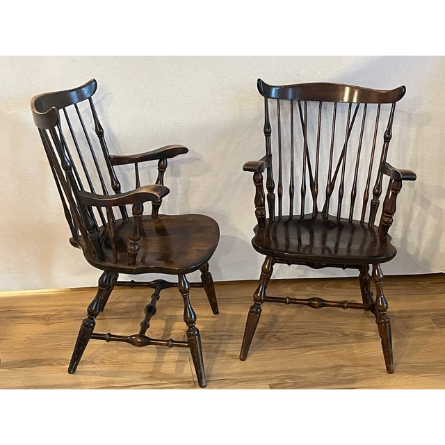 Wood Gorgeous Set 6 Farmhouse Fiddleback Windsor Dining Chairs Elm For Sale - Image 7 of 7