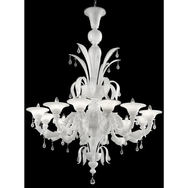 White Venetian Ca Rezzonico Murano Glass Chandelier with Clear Glass Drops by Simoeng for Simoeng For Sale - Image 4 of 7