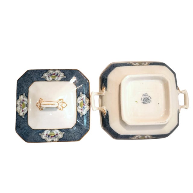 Metal Antique J & G Meakin Newark Soup Tureen & Bowl Set – Blue Floral & Gold Trim- 7 Pieces For Sale - Image 7 of 9