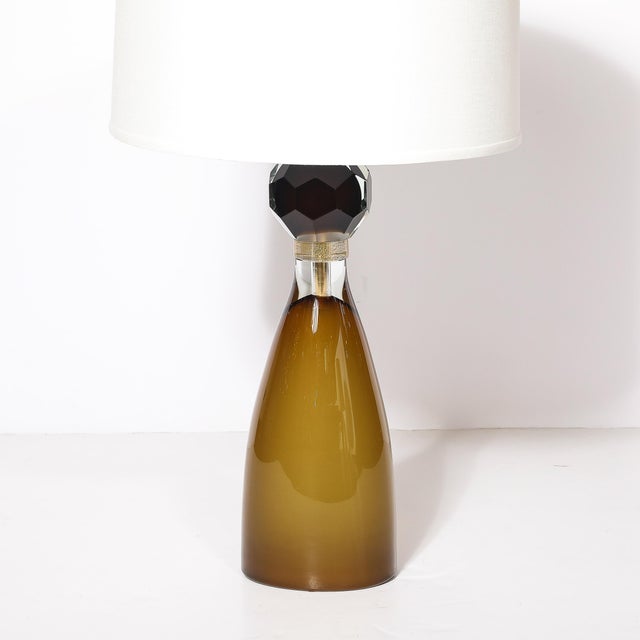 Modernist Faceted Smoked Tobacco Murano Glass Hourglass Form Table Lamps For Sale - Image 4 of 12