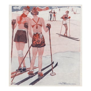 1934 French Ski Print-Humor For Sale