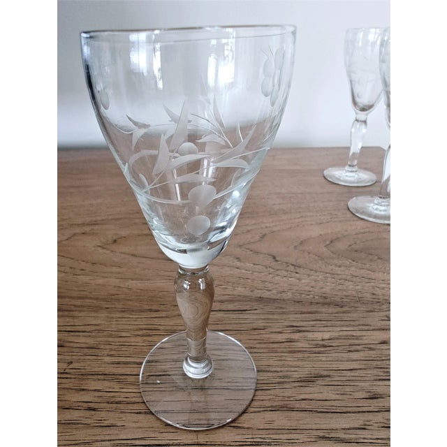 Art Nouveau Vintage Weston 1930's Liquor Cordial Optic Floral Cut Glasses After Dinner Drinks- Set of 3 Coctail Glasses For Sale - Image 3 of 6