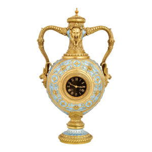Antique French Gilt Bronze and Enamel Porcelain Urn-Form Clock, Mid 19th Century