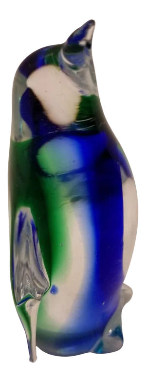 Vintage Murano-Esque Art Glass Blue & Green Penguin Figurine