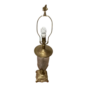 Mid 20th Century Hollywood Regency Bombay Crackle Glass Solid Brass Base Table Lamp